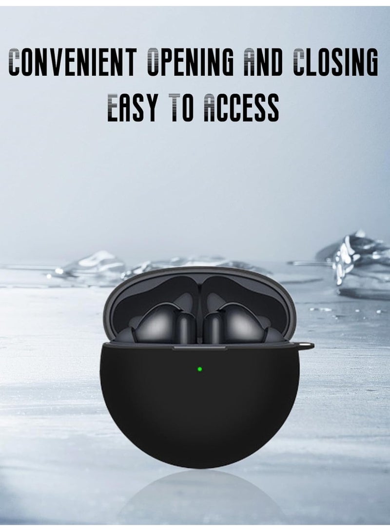 Case for Huawei FreeBuds 7i Earbuds,Soft Silicone Protective Cover with Carabiner, Shockproof with cleaning tools(Black) - Image 5