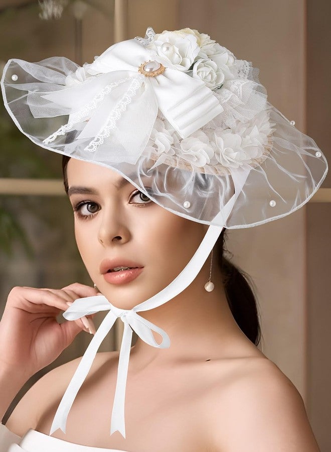 Bohend Tea Party White Fascinators Hats Flower Lace Victoria Hat Bow Ribbon Hair Clip Wedding Accessories for Women or Girls - Image 5