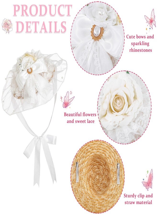 Bohend Tea Party White Fascinators Hats Flower Lace Victoria Hat Bow Ribbon Hair Clip Wedding Accessories for Women or Girls - Image 3