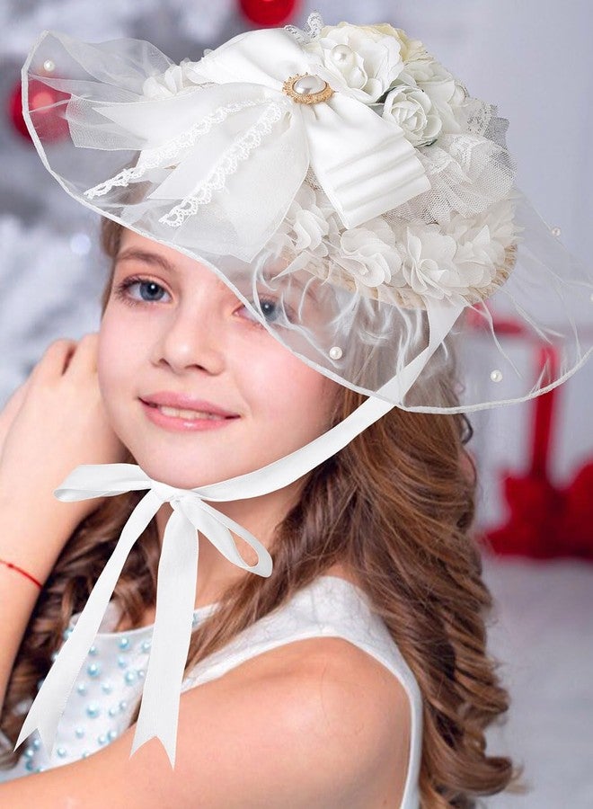 Bohend Tea Party White Fascinators Hats Flower Lace Victoria Hat Bow Ribbon Hair Clip Wedding Accessories for Women or Girls - Image 2