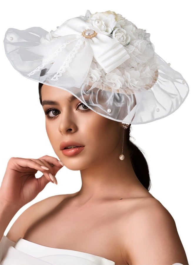 Bohend Tea Party White Fascinators Hats Flower Lace Victoria Hat Bow Ribbon Hair Clip Wedding Accessories for Women or Girls - Image 1