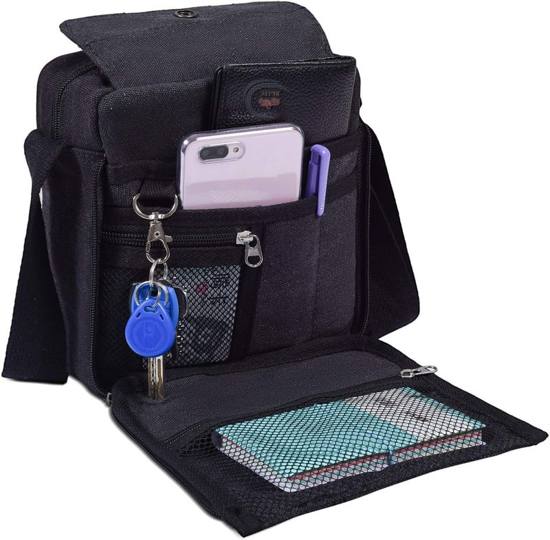 dealcase Canvas Small Messenger Bag for Men Women, Casual Shoulder Bag Chest Bag Travel Carry Bag Multi-pocket Purse - Image 1
