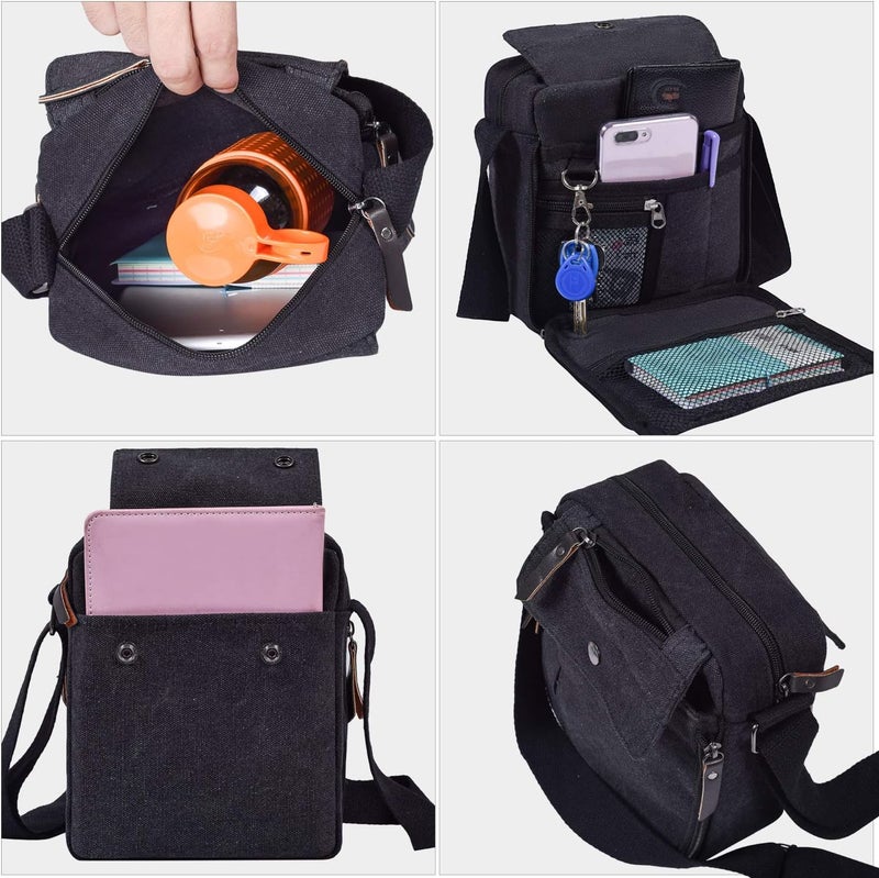 dealcase Canvas Small Messenger Bag for Men Women, Casual Shoulder Bag Chest Bag Travel Carry Bag Multi-pocket Purse - Image 2