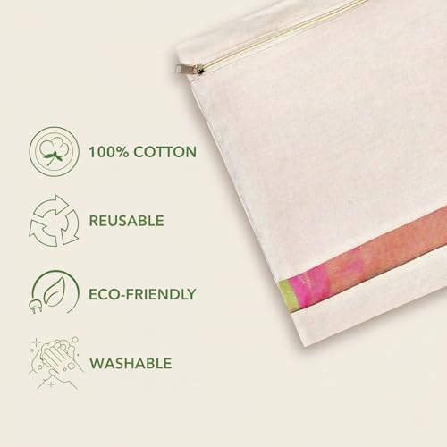 Greenfold Saree Covers for Storage | 6 Pcs | 12 Pcs | 24 Pcs | 50 Pcs | 100 Pcs | 100% Organic Reusable Cotton Saree Cover | Best Sari Cover With Zip Transparent for Gifting | Size 16x14 Inch - Image 4