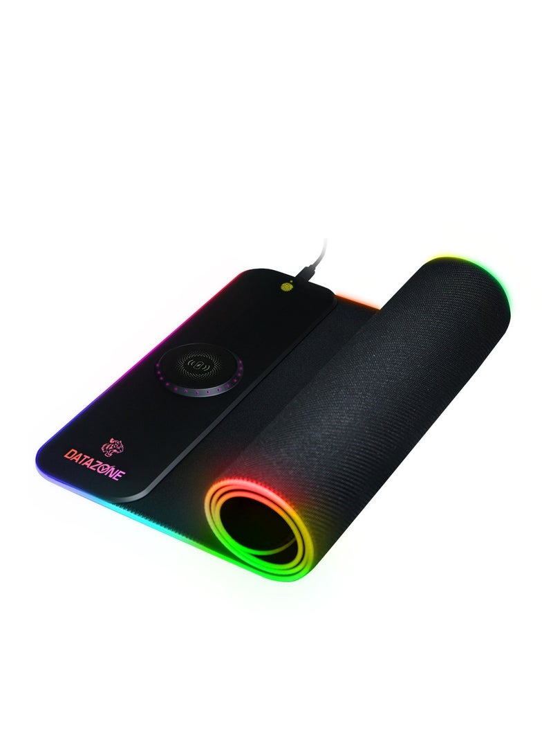 Datazone RGB Gaming Mouse Pad with Wireless Charging and Touch Control – Size 80×30 cm – Soft Surface with Non-Slip Base – Compatible with Smartphones and Gaming Devices – Sleek Black Design - Image 4