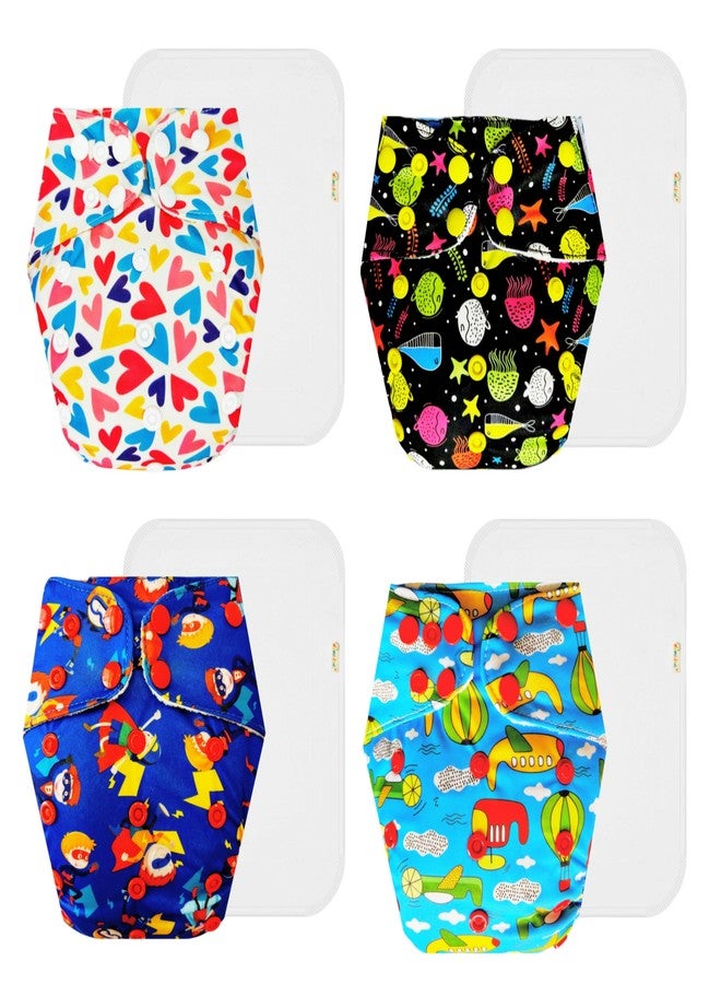 Dumbledo Premium Cloth Diaper with Cotton Insert (Pack of 4) | Dry Feel and Comfortable | 6-Layer Absorbent Pad | Travel Friendly | Everyday Diapering Essential | 3 Months - 3 Years | Unisex Baby - Image 1