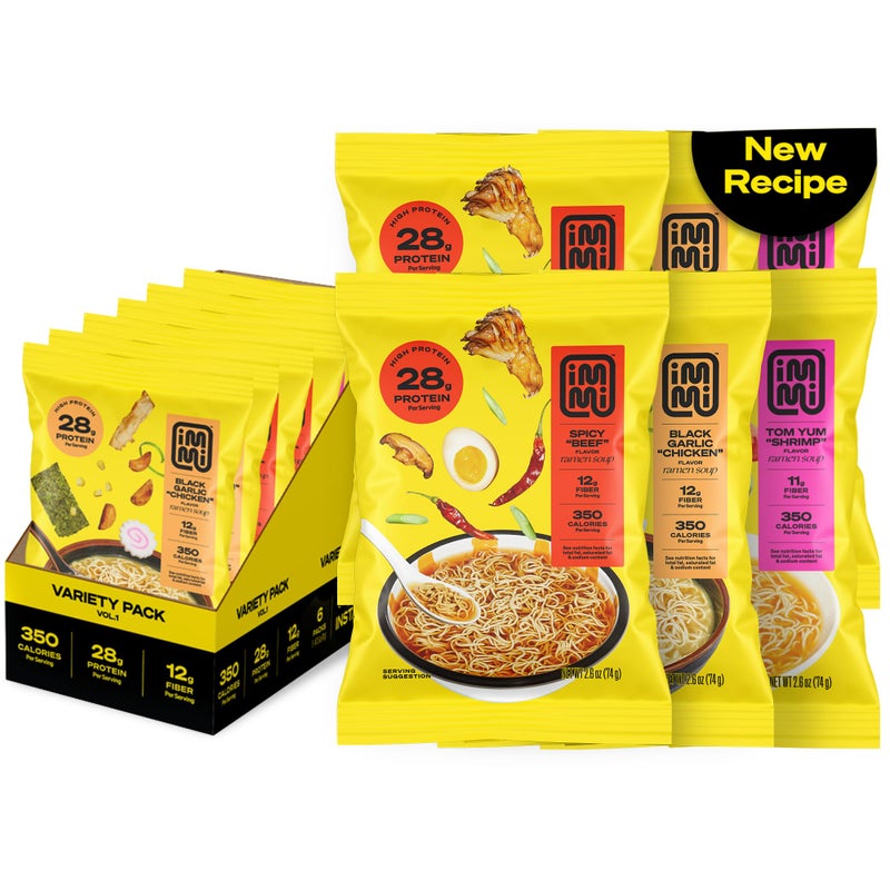 immi Variety Pack Ramen  Spicy Beef Black Garlic Chicken  Tom Yum Shrimp  Vegan High Protein Ramen Noodles  Low Carb Zero Sugar  Healthy KetoFriendly Ramen Bowls 6Pack - Image 3