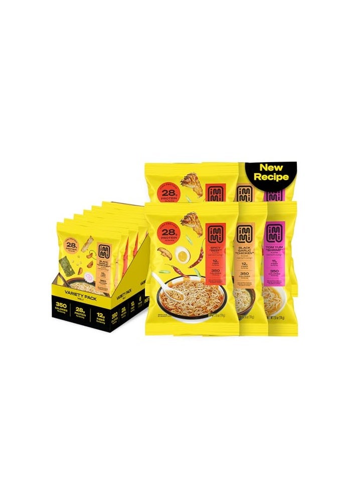 immi Variety Pack Ramen  Spicy Beef Black Garlic Chicken  Tom Yum Shrimp  Vegan High Protein Ramen Noodles  Low Carb Zero Sugar  Healthy KetoFriendly Ramen Bowls 6Pack - Image 1