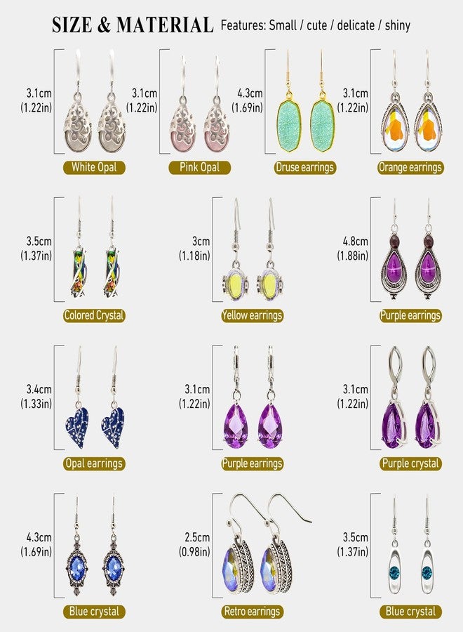 Bmpzery 12 Pairs Multicolor Dangle Earrings for Women,Fashion Dangle Hoop with Teardrop Crystal Drop,Cubic Zirconia Dangling Teardrop Earrings Jewelry Set,for Women Party and Christmas Decorations - Image 2