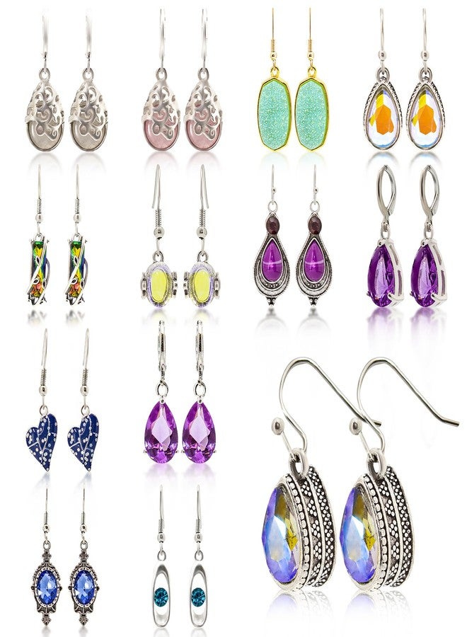 Bmpzery 12 Pairs Multicolor Dangle Earrings for Women,Fashion Dangle Hoop with Teardrop Crystal Drop,Cubic Zirconia Dangling Teardrop Earrings Jewelry Set,for Women Party and Christmas Decorations - Image 1