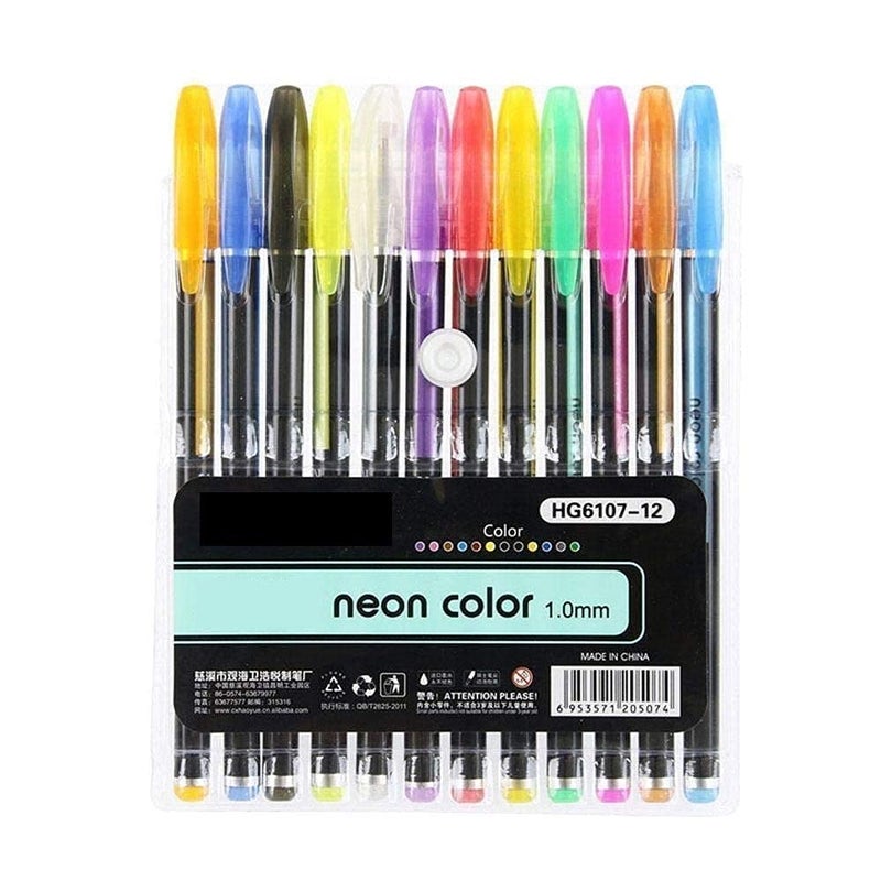 SCHUBERT SCHUBERT A4 Size1 Book of 20 Pages 140 GSM Black Paper Drawing Pad Sketching Book with Hardback & 12pc Colorful Neon Glitter Gel Ink Pen Set for Artists - Image 2