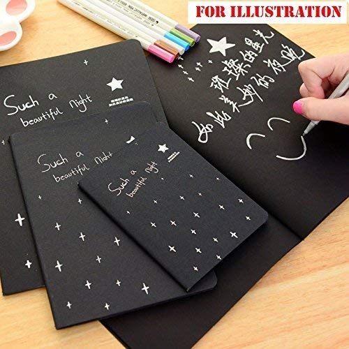 SCHUBERT SCHUBERT A4 Size1 Book of 20 Pages 140 GSM Black Paper Drawing Pad Sketching Book with Hardback & 12pc Colorful Neon Glitter Gel Ink Pen Set for Artists - Image 5