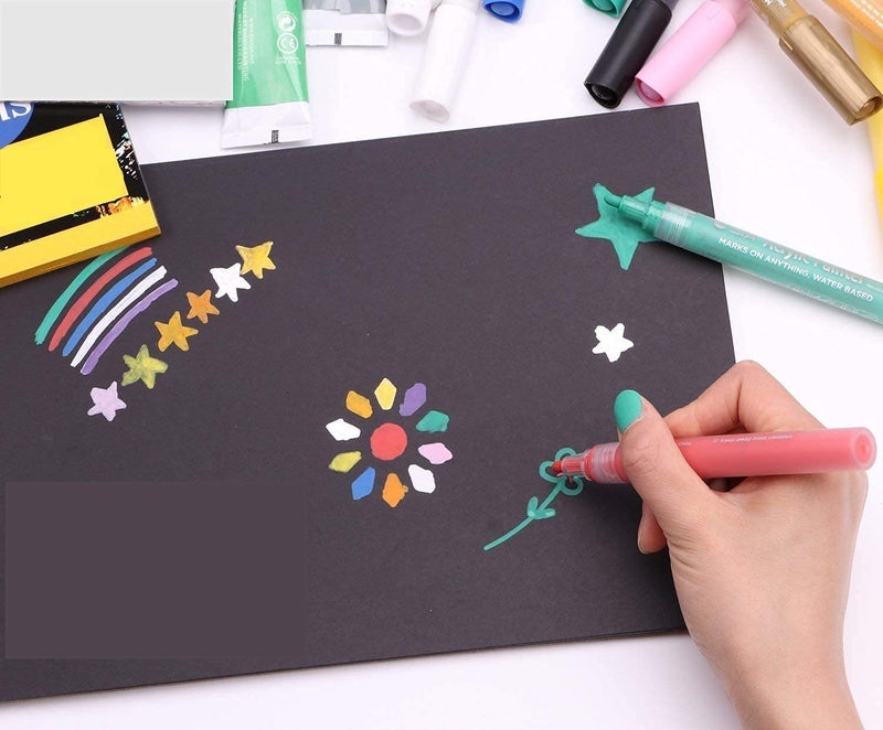 SCHUBERT SCHUBERT A4 Size1 Book of 20 Pages 140 GSM Black Paper Drawing Pad Sketching Book with Hardback & 12pc Colorful Neon Glitter Gel Ink Pen Set for Artists - Image 4