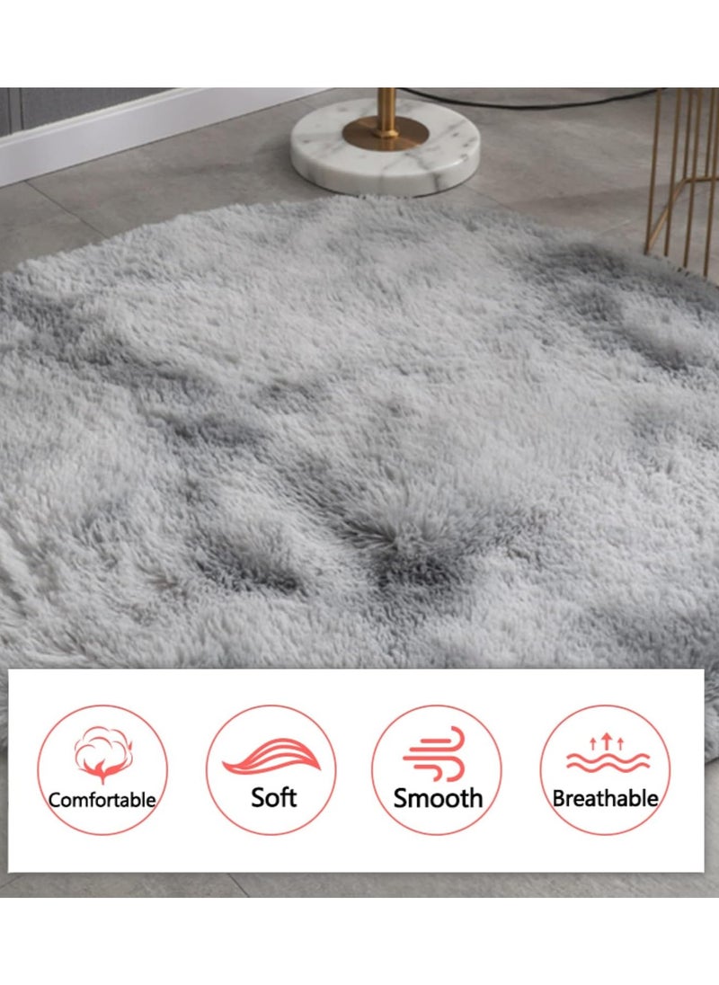 ZCM-HAPPY Fluffy Round Upholstery Rug for Bedroom, Soft Plush Cushion 100x100cm, Cozy and Stylish Floor Mat  - Image 5