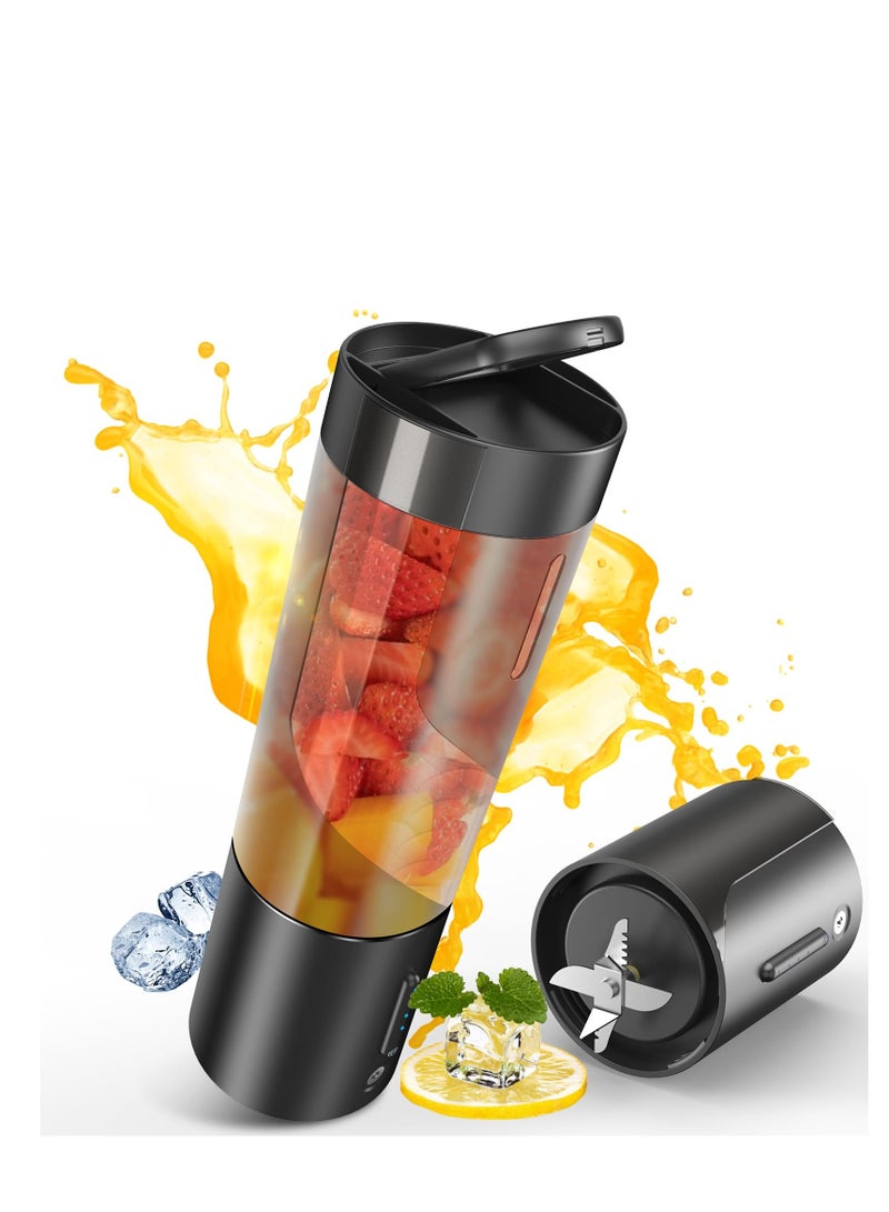 SYOSI Portable Blender, Personal Size Blender for Shakes and Smoothies with 6 Blades, 16 Oz Mini Blender Cup with BPA Free  and USB Rechargeable for Office, Gym, Kitchen (Black) - Image 1