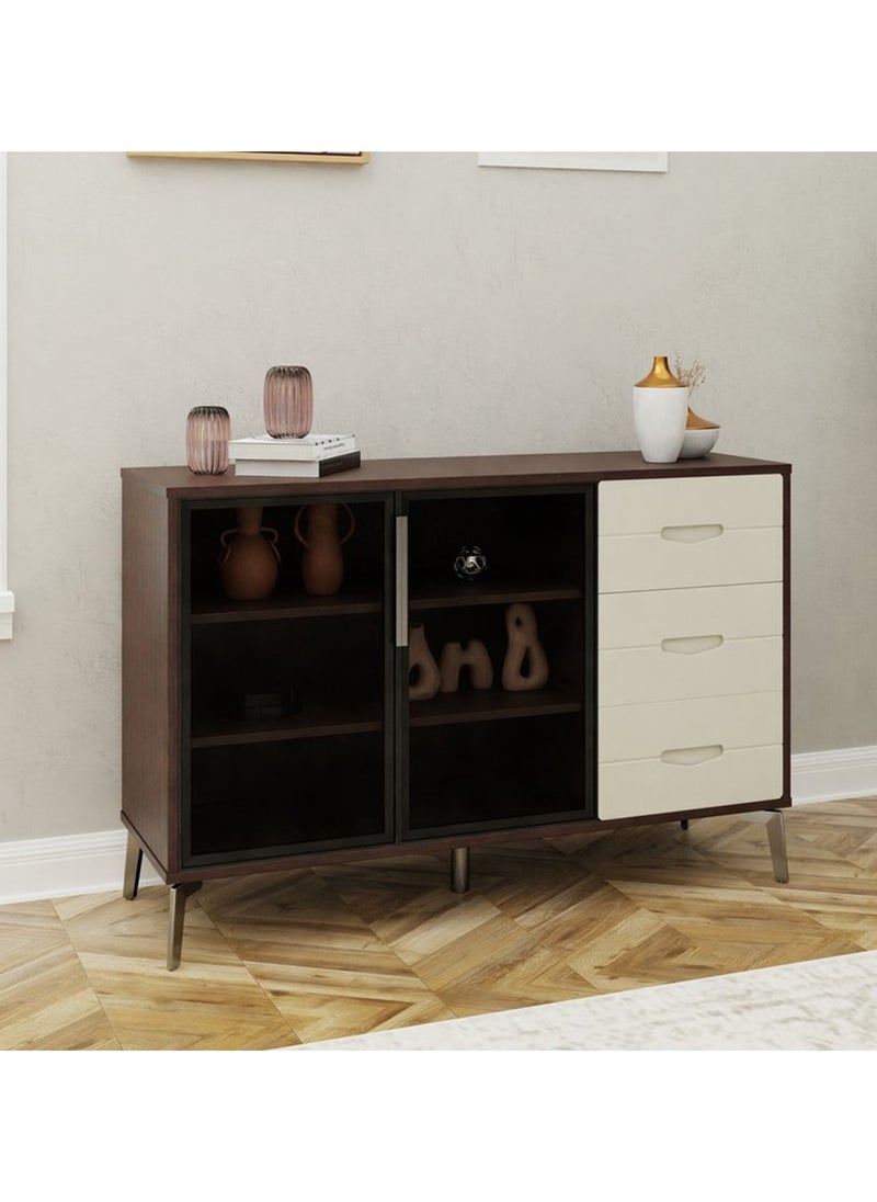 ROYALOAK Royaloak Houston Side Board | MDF | Tempered Glass | Melamine & High Glossy | Kitchen Cabinet | Crockery Cabinet | Durable & Long-lasting | Three Drawers | Seven Shelves  - Image 1