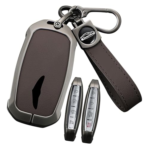 SANRILY Metal & Leather 5 6 7 8 Button Smart Key Fob Cover Case Fit for Genesis GV80 G80 2025 GV60 G70 G90 2023 2024 2025 Fit for Hyundai Keychain Holder Brown - Image 1