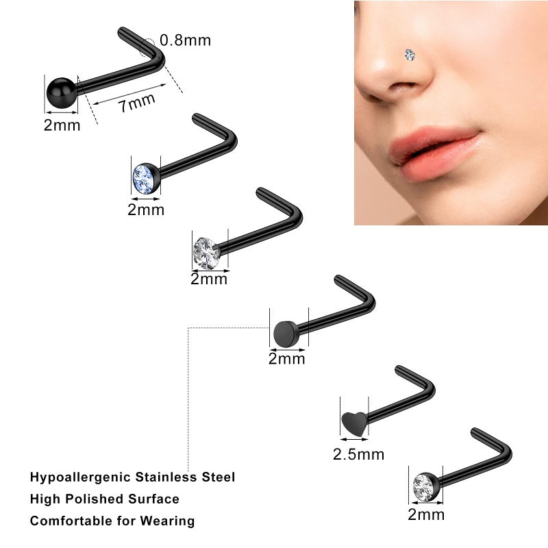 ONESING 36 Pcs Nose Rings - Hoops, L Shape, Studs, Hypoallergenic Stainless Steel Nose Rings for Women & Men - Image 3