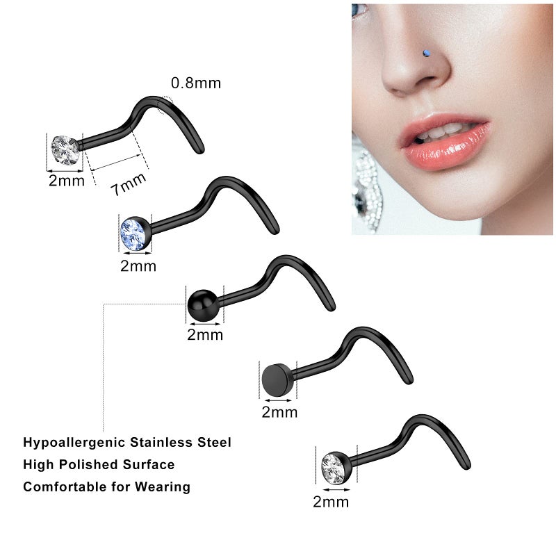 ONESING 36 Pcs Nose Rings - Hoops, L Shape, Studs, Hypoallergenic Stainless Steel Nose Rings for Women & Men - Image 2