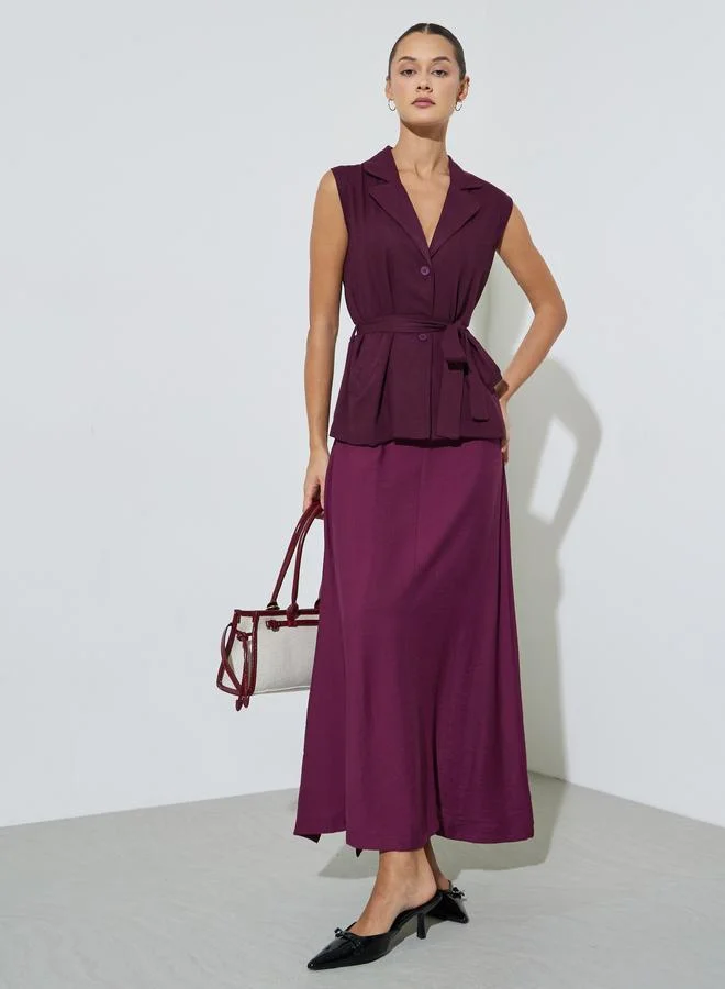 ستايلي Burgundy Belted Sleeveless Waistcoat Top