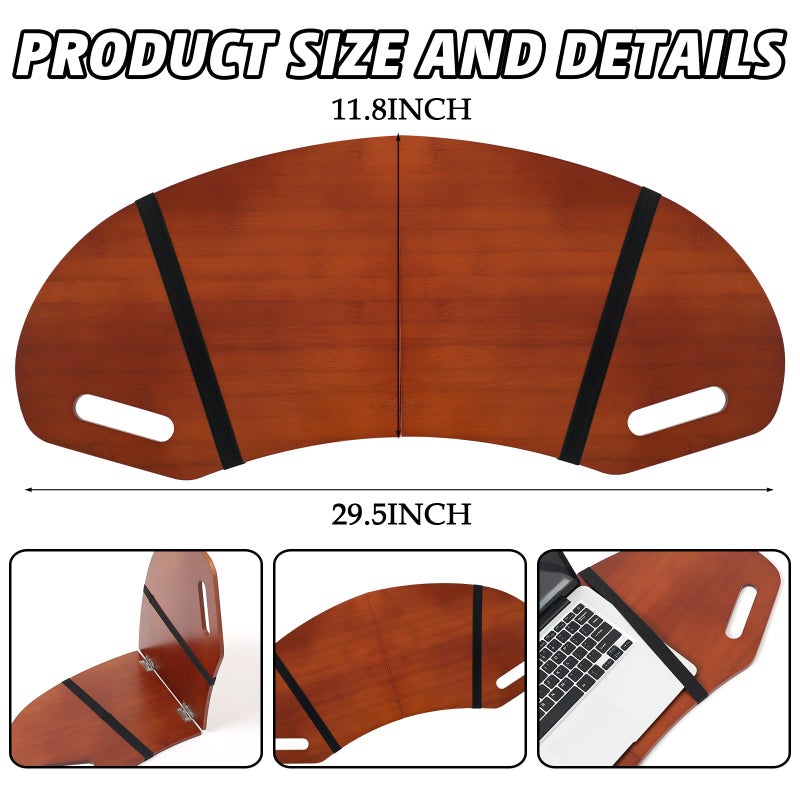 GlikCeil 29.5" Wood Curved Lap Desk Table Tray with Handles Wooden Foldable Desk Curved Bed Lap Board Keyboard Tray for Laptop Computer Mouse(Reddish Brown) - Image 2