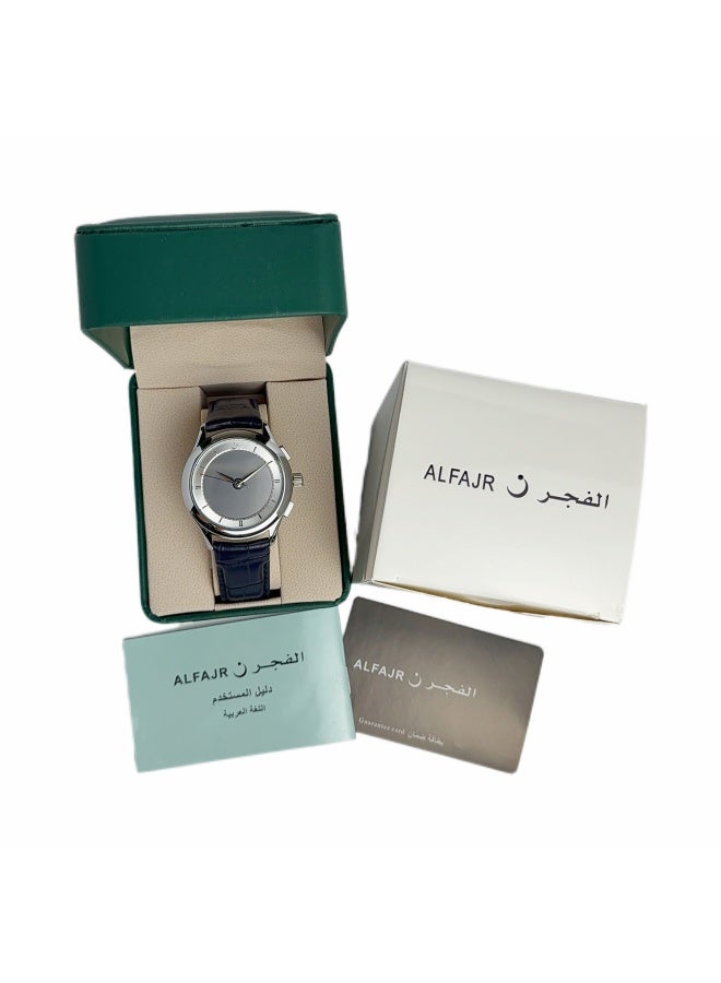 Al Fajr Analogue and digital dual-display round dial watch with blue leather strap and white dial Minimalist and fashionable style watch WW-22SWL-LS - Image 5