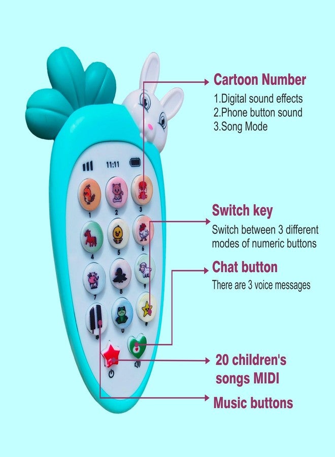 RAINBOW RIDERS Carrot Tunes Melody Phone for Kids Musical Mobile Phone for Kids with Animal Sound,Dialer Sound,Ringtones,Lights, Baterry Operated,Best Birthday Gift for 3+ Years. - Image 4