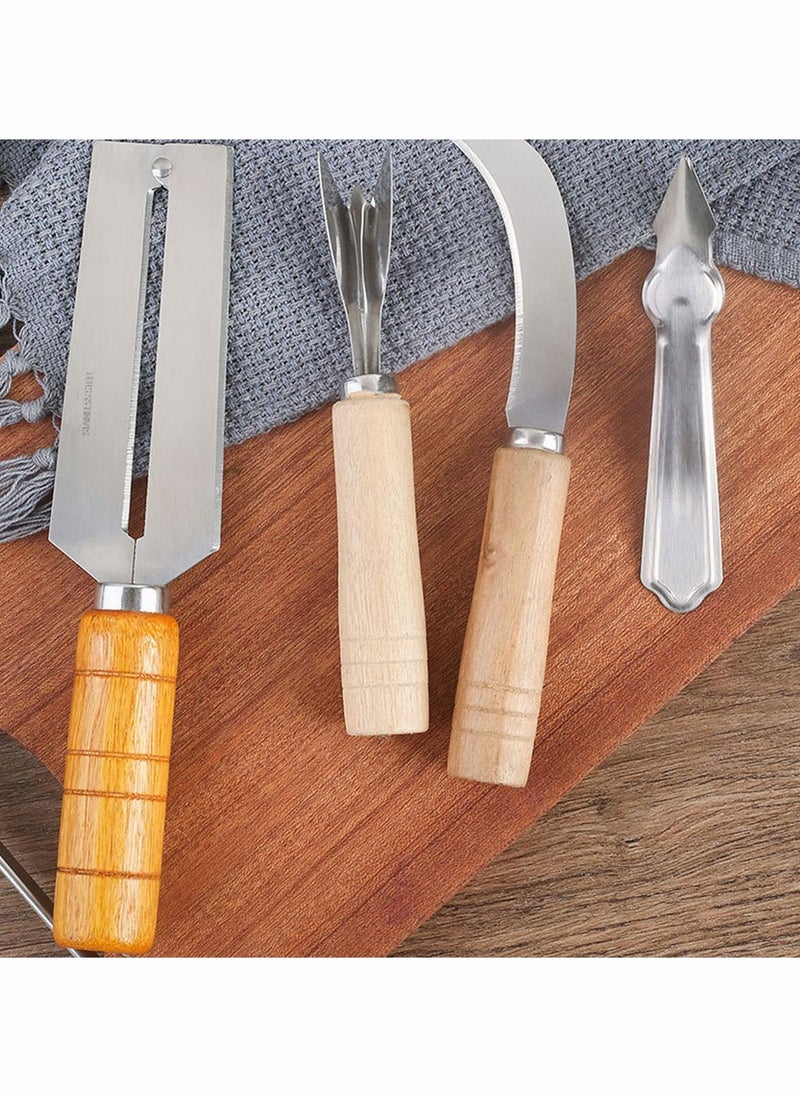 Y&D Sugarcane Peeling Kinves Pineapple Knife 4 in 1 Stainless Steel Blade Natural Nonslip Wooden Handle Peeler  - Image 3