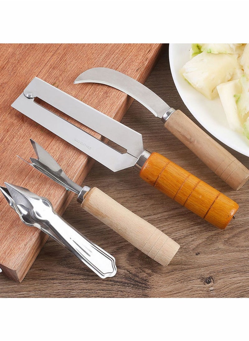 Y&D Sugarcane Peeling Kinves Pineapple Knife 4 in 1 Stainless Steel Blade Natural Nonslip Wooden Handle Peeler  - Image 2