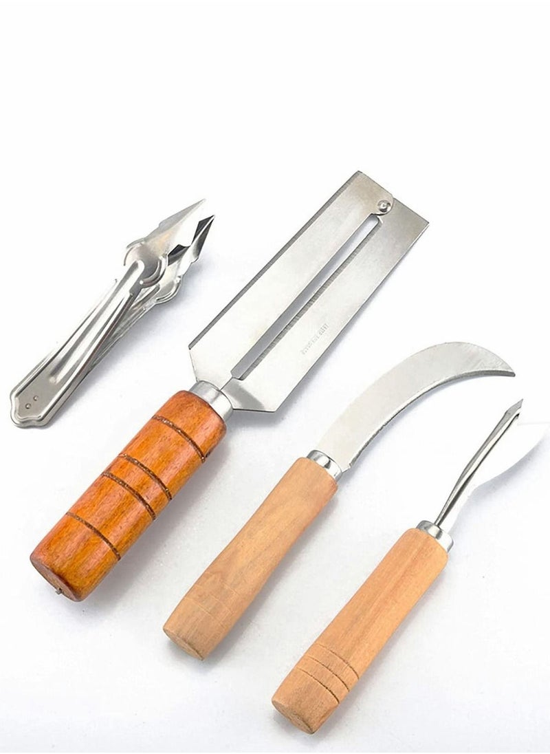 Y&D Sugarcane Peeling Kinves Pineapple Knife 4 in 1 Stainless Steel Blade Natural Nonslip Wooden Handle Peeler  - Image 1