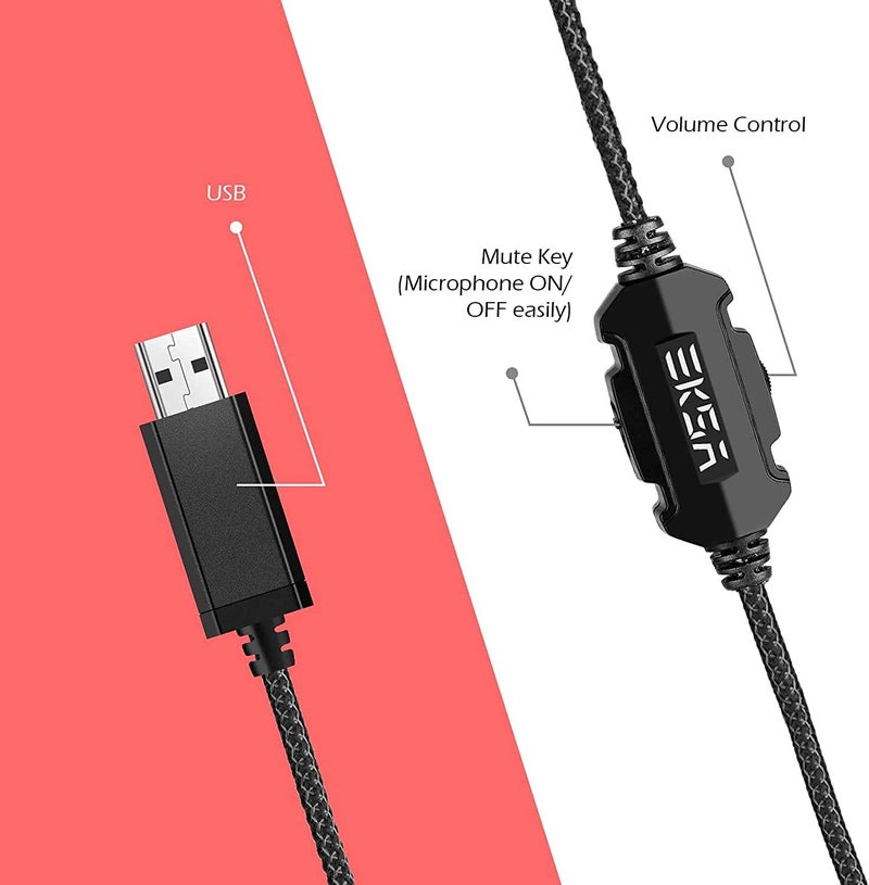 إكسا سماعة رأس للألعاب للكمبيوتر مع صوت محيطي 7.1، سماعات رأس USB مع إلغاء الضوضاء وميكروفون وإضاءة RGB LED، سماعات رأس سلكية فوق الأذن متوافقة مع PS5/PS4/Mac/Laptop (أحمر) - Image 2