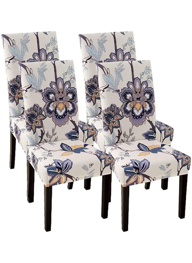The Bros Dining Chair Covers Set of 4, Universal Chair Protectors Covers, Stretchy Parson Seat Covers, Removable Washable Kitchen Chair Protector Cover, for Dining Room, Hotel, Ceremony (Beige-Flowers) - Image 1