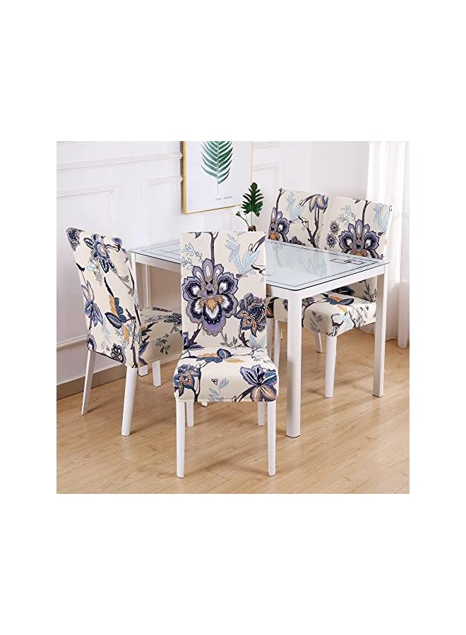 The Bros Dining Chair Covers Set of 4, Universal Chair Protectors Covers, Stretchy Parson Seat Covers, Removable Washable Kitchen Chair Protector Cover, for Dining Room, Hotel, Ceremony (Beige-Flowers) - Image 2