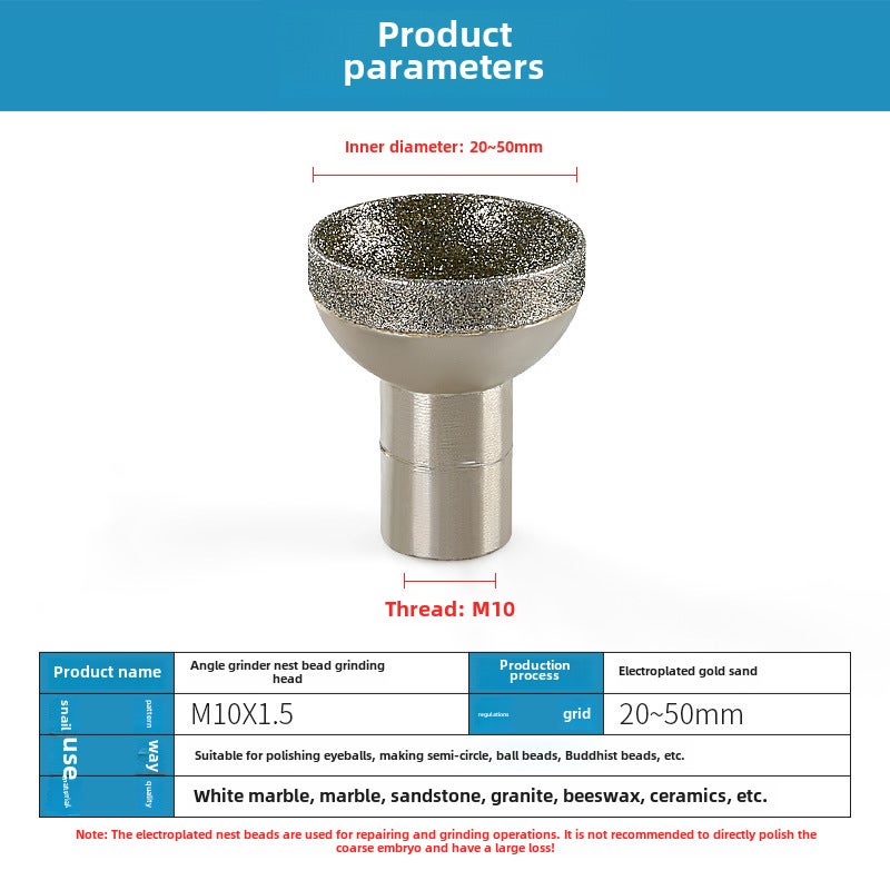Angle grinder socket bead suction eye pressure spherical round beads electroplating grinding head stone carving beeswax jade grinding tool(Angle grinder socket bead 20mm) - Image 3