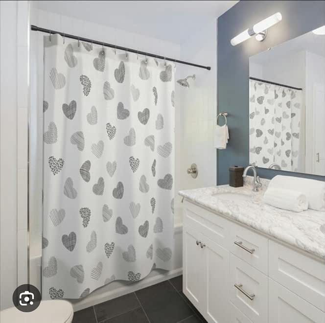 Bathroom Decor - Elegant Waterproof Shower Curtain with Hearts Pattern, Durable Odour Free Plastic, Perfect Size 180x180cm Vibrant Multicolor Design for Modern Spaces