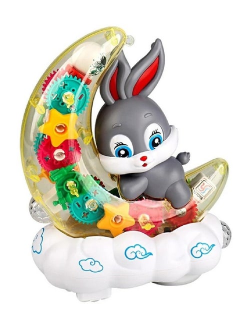 VGRASSP Gear Display Transparent Moon Rabbit Toy for Kids - 360 Degree Rotating Concept Moon Rabbit with 3D Flashing LED Lights and Music (Color as per Stock) (Moon Rabbit)