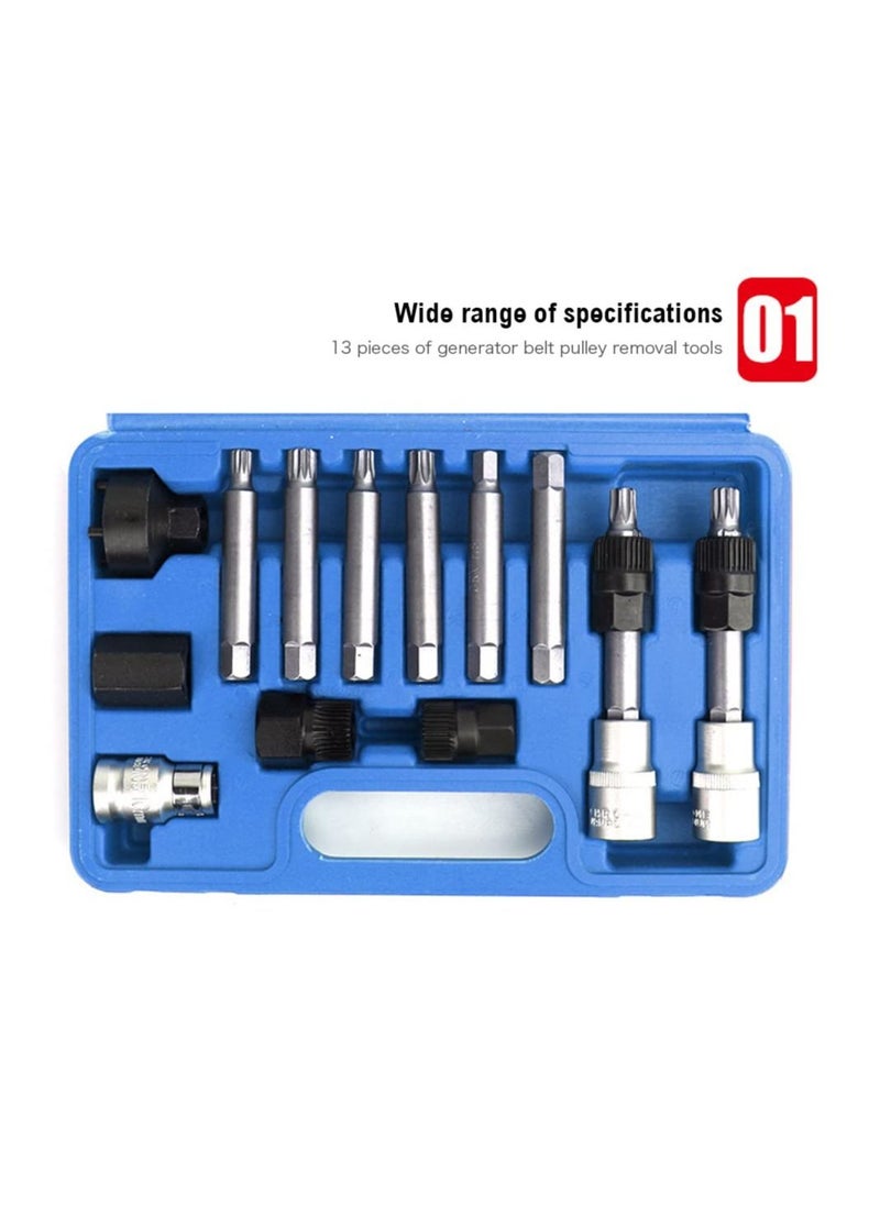 Generic - 13 Pieces Alternator Pulley Remove and Install Tool Set Generator Belt Pulley Disassembly Wrench Pulley Remover - Image 1