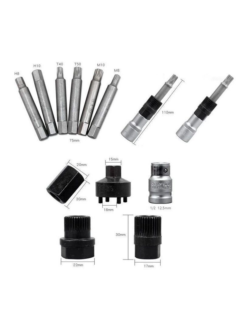 Generic - 13 Pieces Alternator Pulley Remove and Install Tool Set Generator Belt Pulley Disassembly Wrench Pulley Remover - Image 1