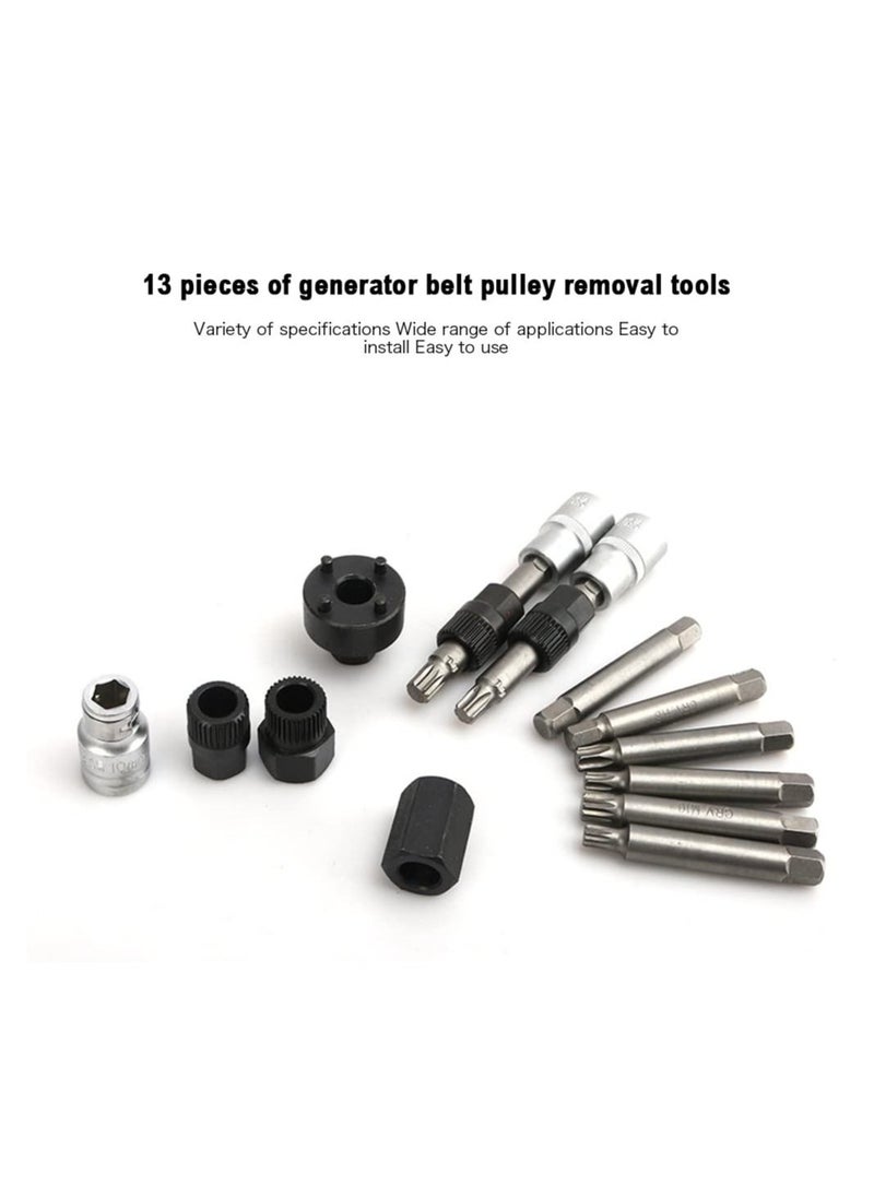 Generic - 13 Pieces Alternator Pulley Remove and Install Tool Set Generator Belt Pulley Disassembly Wrench Pulley Remover - Image 1