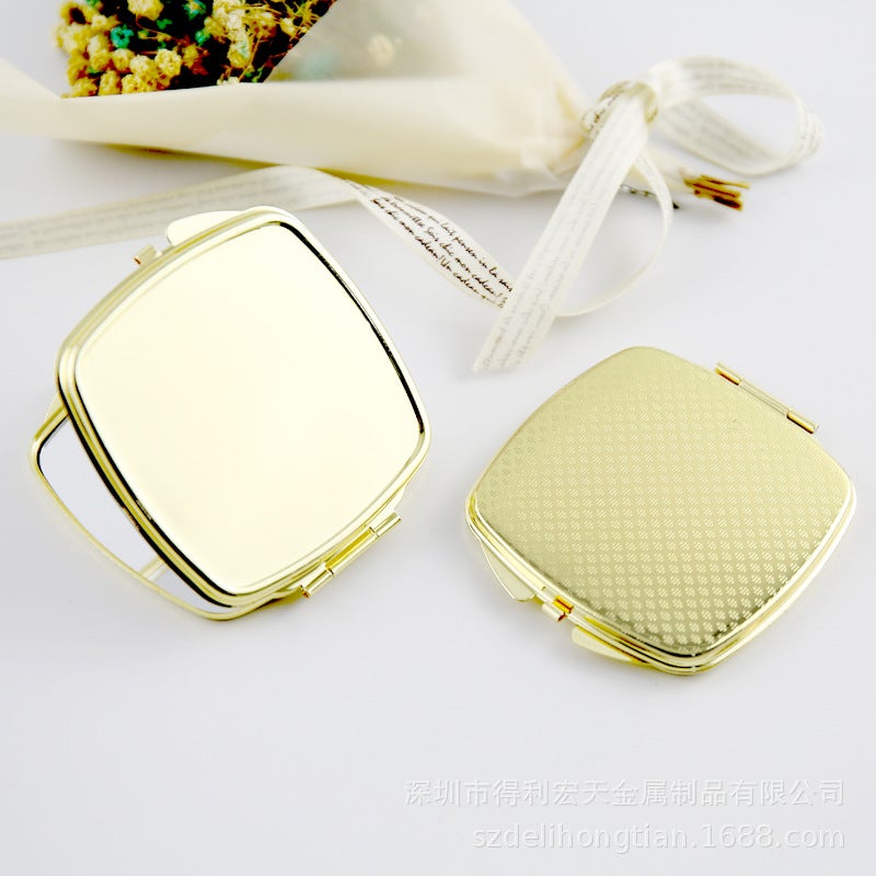 Metal Double-Sided Simple Makeup Mirror Diy Gift Creative Logo Folding Portable Creative Small Mirror Simple Portable - Image 5