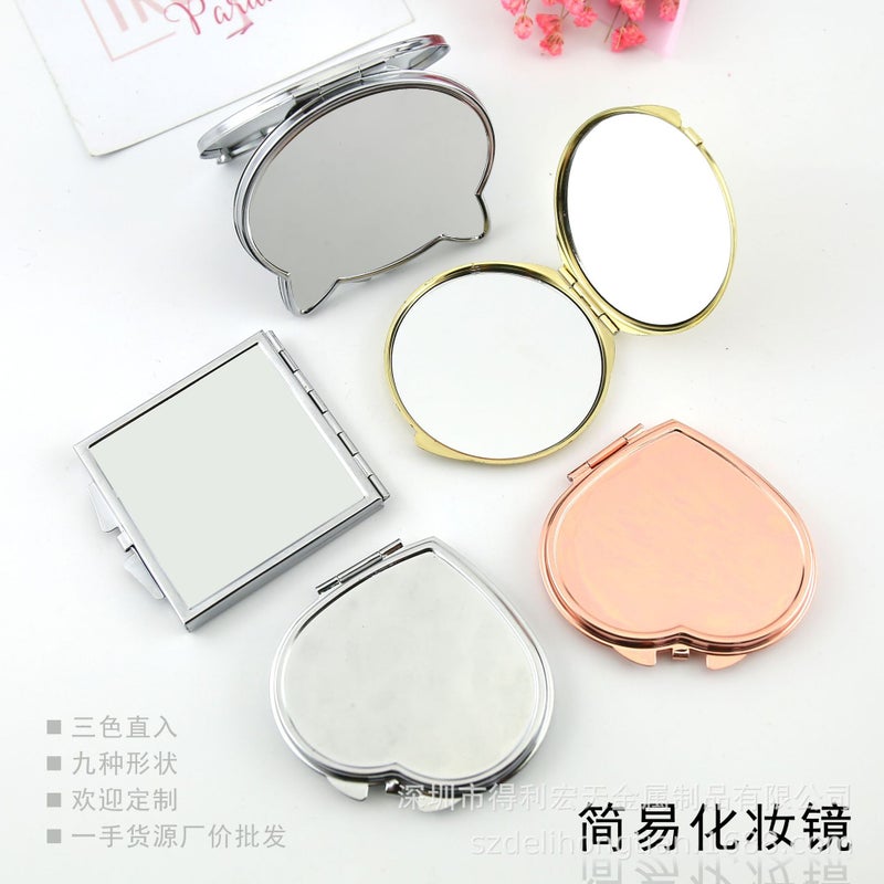 Metal Double-Sided Simple Makeup Mirror Diy Gift Creative Logo Folding Portable Creative Small Mirror Simple Portable - Image 4