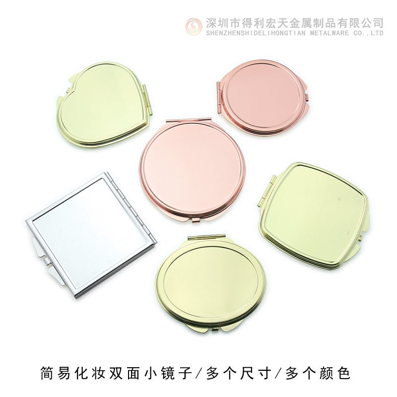 Metal Double-Sided Simple Makeup Mirror Diy Gift Creative Logo Folding Portable Creative Small Mirror Simple Portable - Image 3