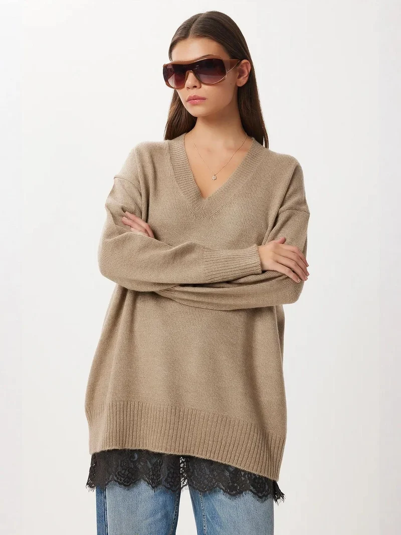 إسطنبول الساحرة ISTANBUL Oversized V-Neck Ribbed Knit Sweater