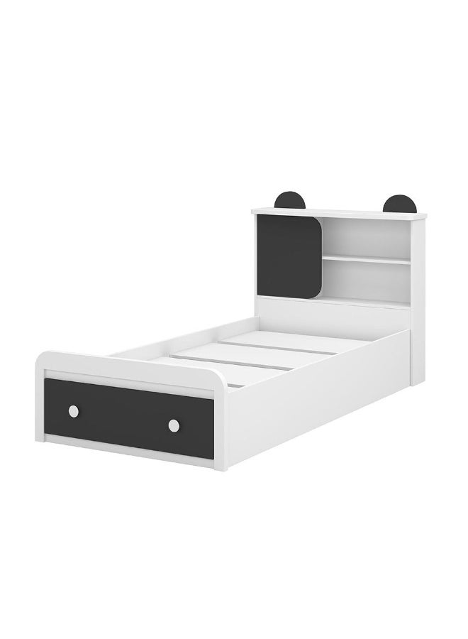 DANUBE HOME سرير باندا 90X190 مع رأس سرير و تخزين أمامي بتصميم حديث إطار سرير خشبي مفرد أثاث سرير مريح (الماتريس غير مشمول) L210Xw98.8Xh100Cm-أبيض وأسود - Image 3