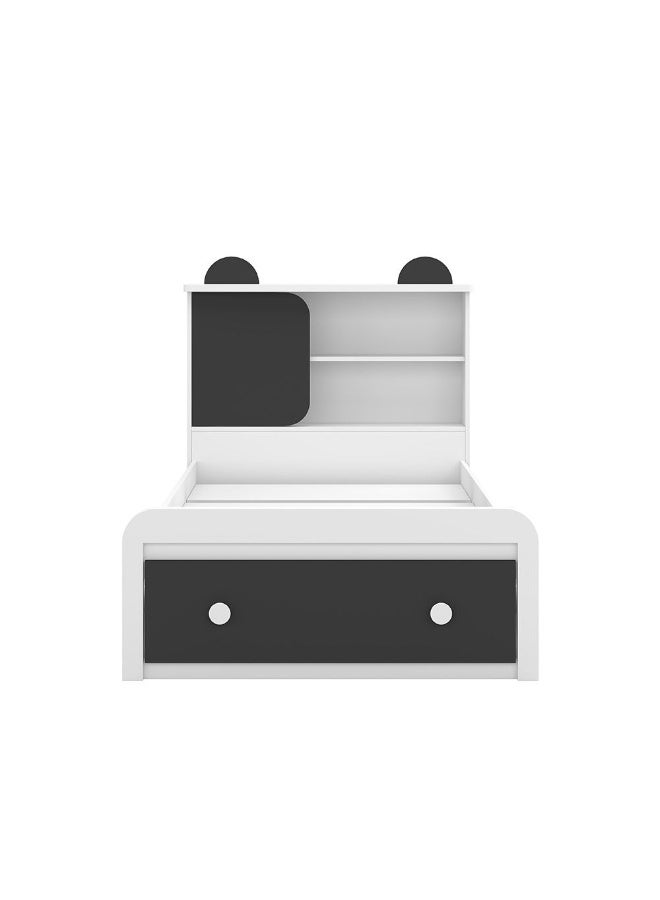 DANUBE HOME سرير باندا 90X190 مع رأس سرير و تخزين أمامي بتصميم حديث إطار سرير خشبي مفرد أثاث سرير مريح (الماتريس غير مشمول) L210Xw98.8Xh100Cm-أبيض وأسود - Image 2