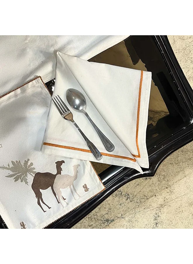 دانوب هوم Danube Home Gleam Set Of 2 Embroidery Napkin White 33x48cm | Velvet Decorative Table Napkins, Everyday Use Cloth Dinner Table Napkins For Dining Room Kitchen