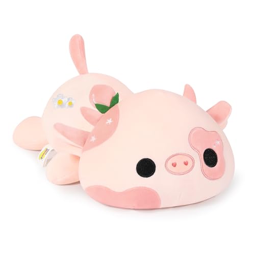 Onsoyours Cute Cow Plushie Soft Stuffed Peach Cow Squishy Plush Animal Toy Flower Cow Pillow for Kids Peach Cow 12 - Image 1