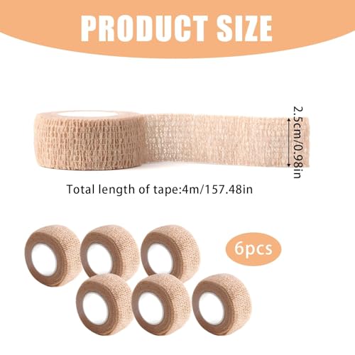 INIMAGINE 6 Pcs Finger Tape, Bandage Tape, Crepe Bandage for Ankle, Kinesiology Tape,Self Adhesive Bandage for Sports Injury Protection, Pet Wound Care, Tattoo Machine Grip, Muscle Support, Crepe Bandage - Image 2