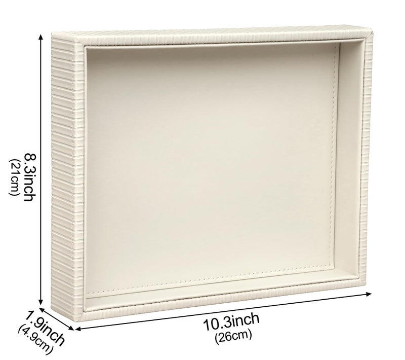 HofferRuffer Faux Leather Vanity Tray, Elegant Desktop Storage Organizer, Decorative Catchall for Perfume, Bathroom Valet, Nightstand or Dresser, 10.2 x 8.4 x 1.8 inches (CreamWhite Stripe) - Image 2
