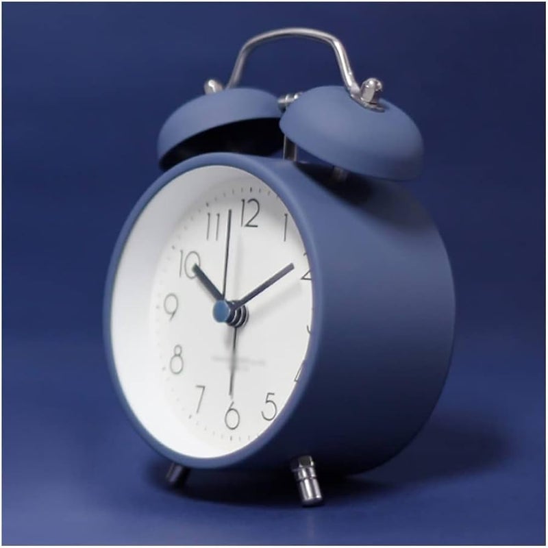 DRONTER Vintage Twin Bell Analog Display Table Alarm Metal Clock with Night LED Light Heavy Slippers Extra Loud Alarm Clock Ideal for Student and Kids Bedroom (Black) (Blue Round), 12 *15 Cm - Image 3